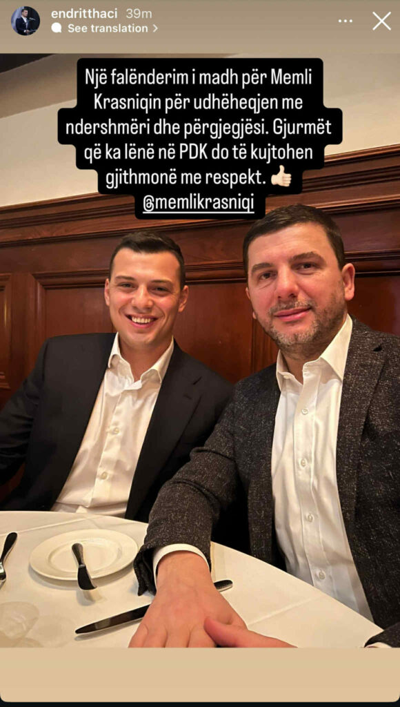Reagon djali i ish presidentit Thaçi pas dorëheqjes së Memli Krasniqit nga kryesia e PDK së
