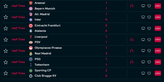 Vetëm në një sfidë nuk ka gola  derbi baras   Rezultatet pas pjesës së parë në ndeshjet e Ligës së Kampionëve