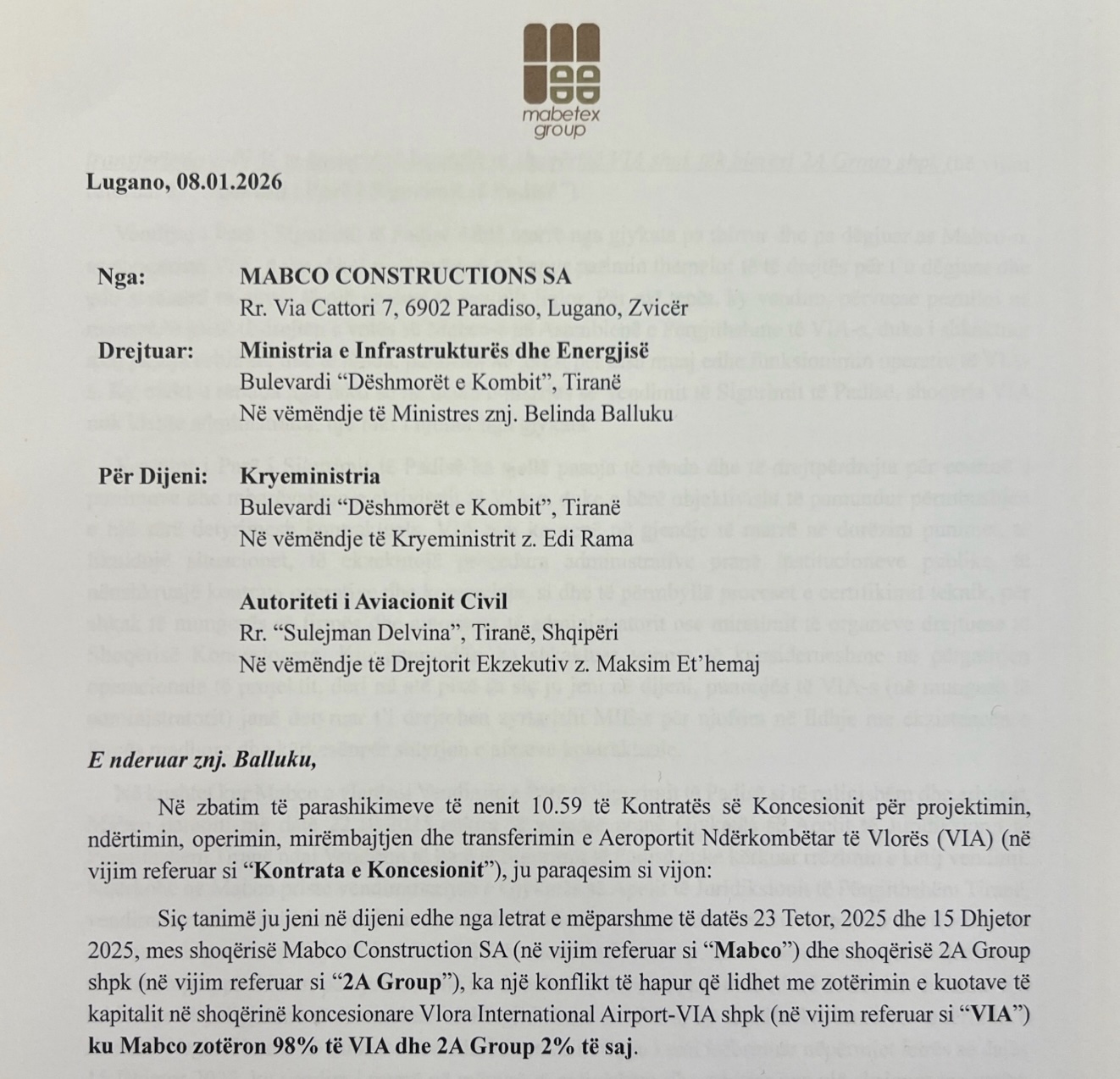 Aeroporti i Vlorës  Pacolli kërkon ndërhyrjen e Ballukut dhe ambasadës zviceriane