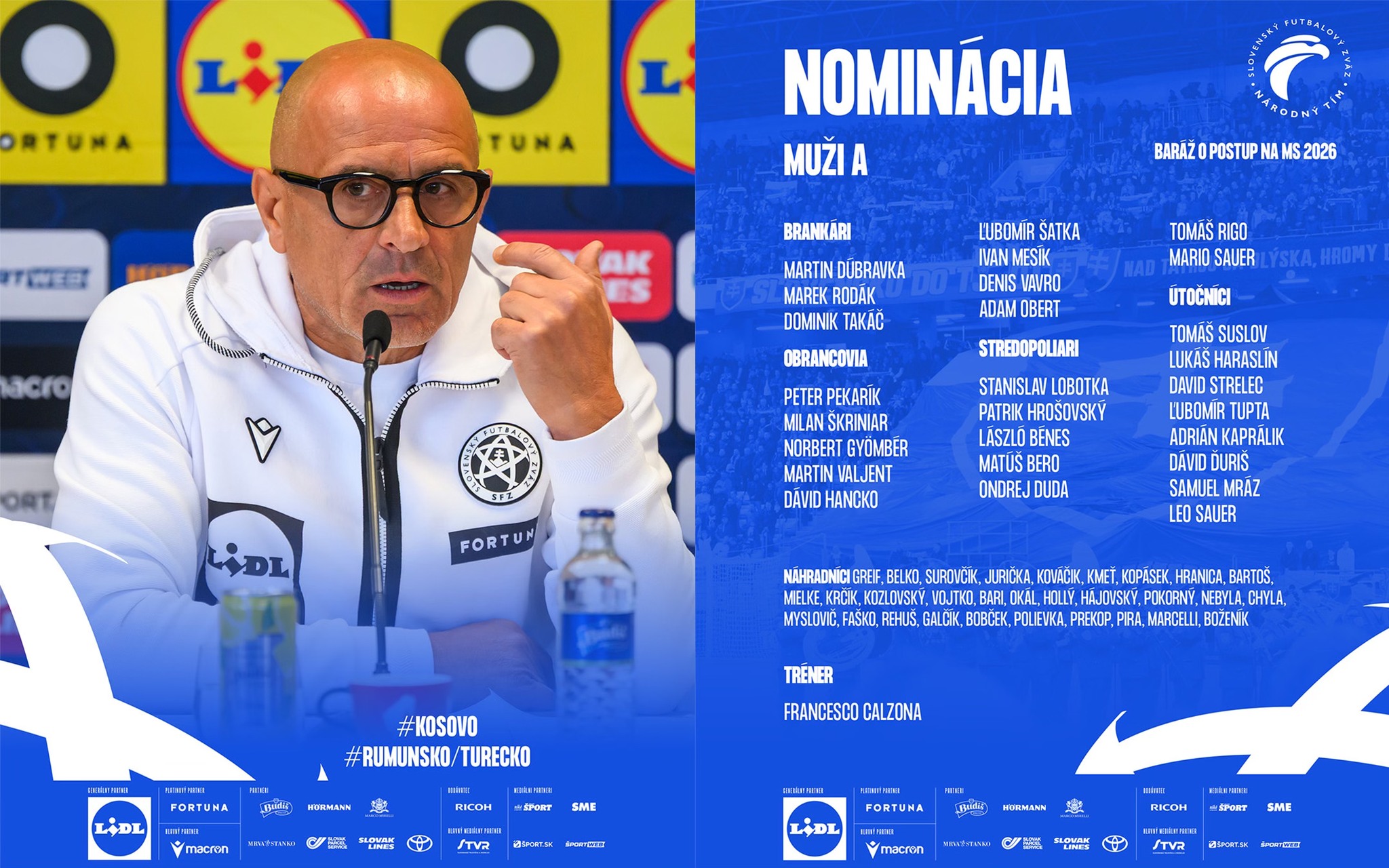 Sllovakia publikon listën e lojtarëve të ftuar për ndeshjen me Kosovën  aty janë edhe Skriniar e Lobotka